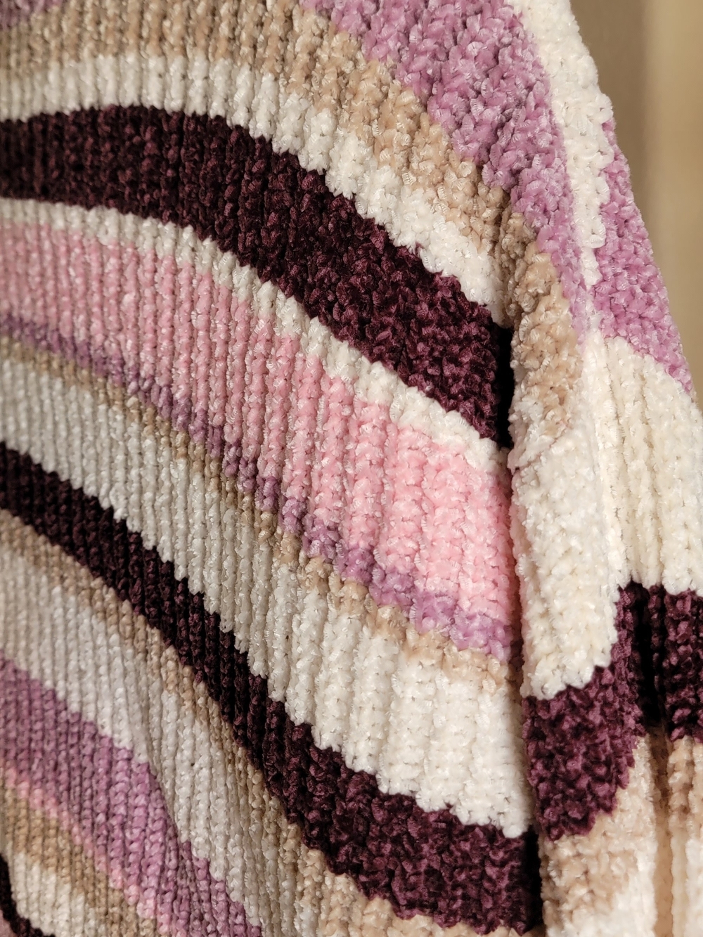 Striped Chenille Sweater in Pink, Cream & Burgundy